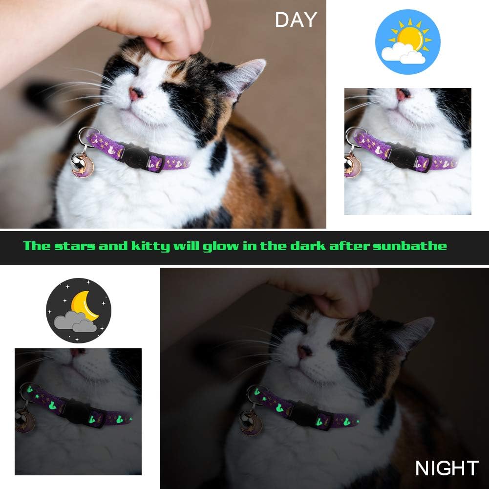 2pcs Breakaway Cat Collars with Bell - Adjustable, Glow-in-the-Dark Design, Durable Nylon, Perfect for Outdoor Activities, Cute Kitten Collars, Pet, |playful Design|adjustable Collar - Image 6
