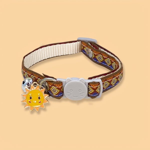 Adjustable Nylon Pet Collar with Embroidered Butterfly & Flower Design, Bell Charm - Perfect for Cats and Small Dogs