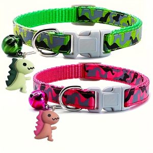 1pc Adjustable Leopard Print Camouflage Pet Collar - Soft Padded Comfortable Design with Jingle Bell And Adorable Little Dinosaur Pendant - Perfect Fashion Accessory for Cats, Kittens, And Small Puppy Dogs - Unique Gift Idea