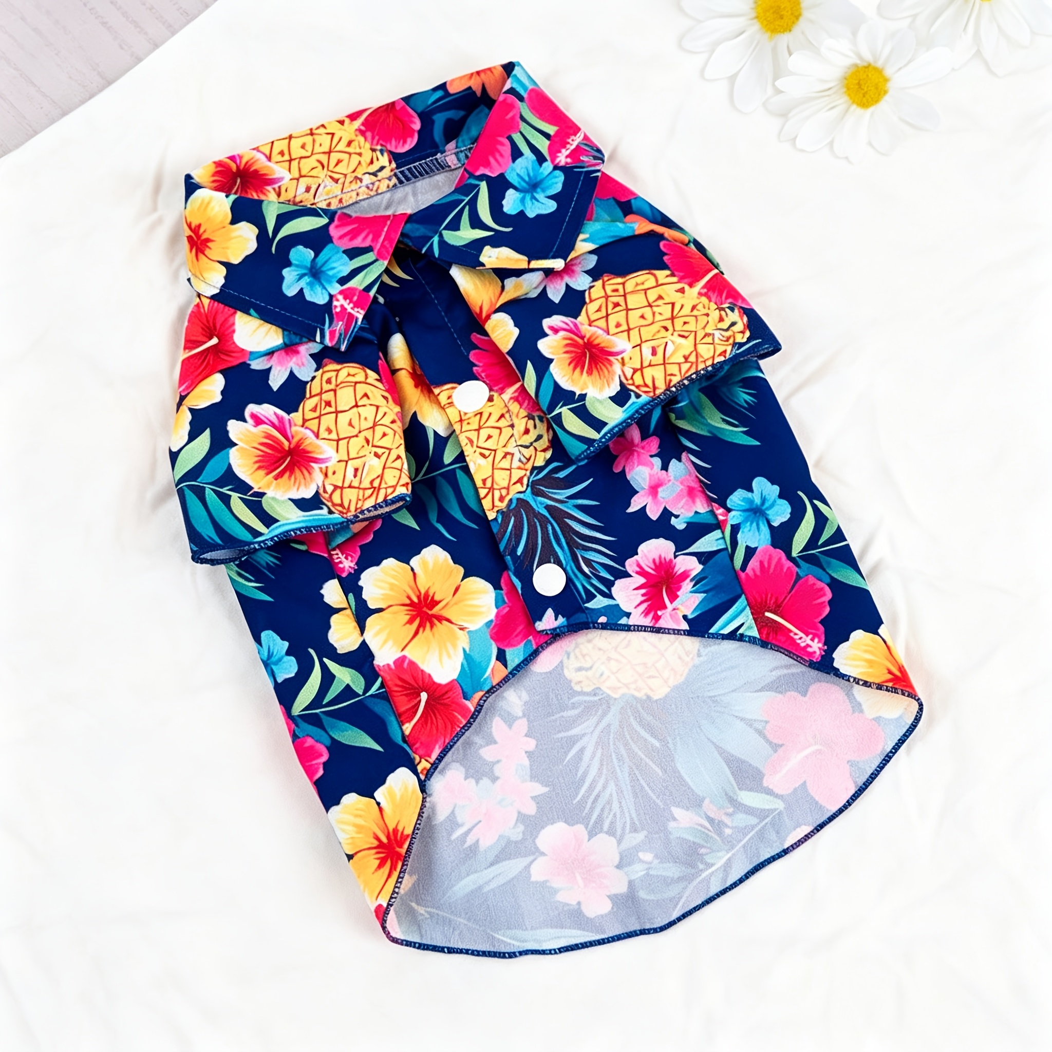Pineapple Hibiscus Tropical Print Pet Shirt, 1pc, Suitable for Cats and Dogs, Wearable Indoors and Outdoors - Image 7