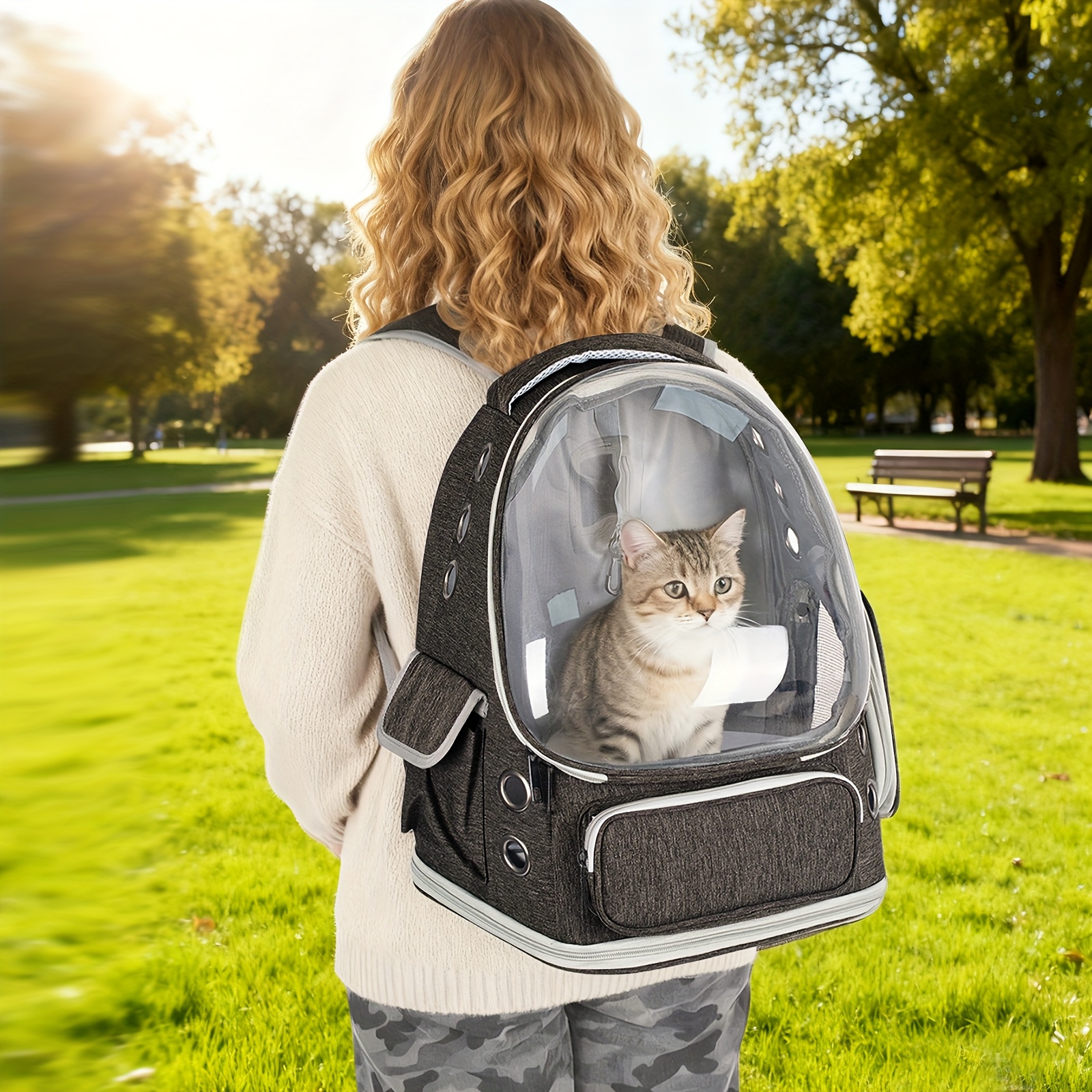 Breathable Transparent Cat Carrier Backpack with Bubble Viewing Compartment - All-Season Airplaneu002FTrainu002FCar Travel Carrier for Kittens & Cats, Zipperu002FDoggy Door Entry, Space Capsule Cat Bag, Durable (for All Cat Breedsu002FSizes) - Image 14