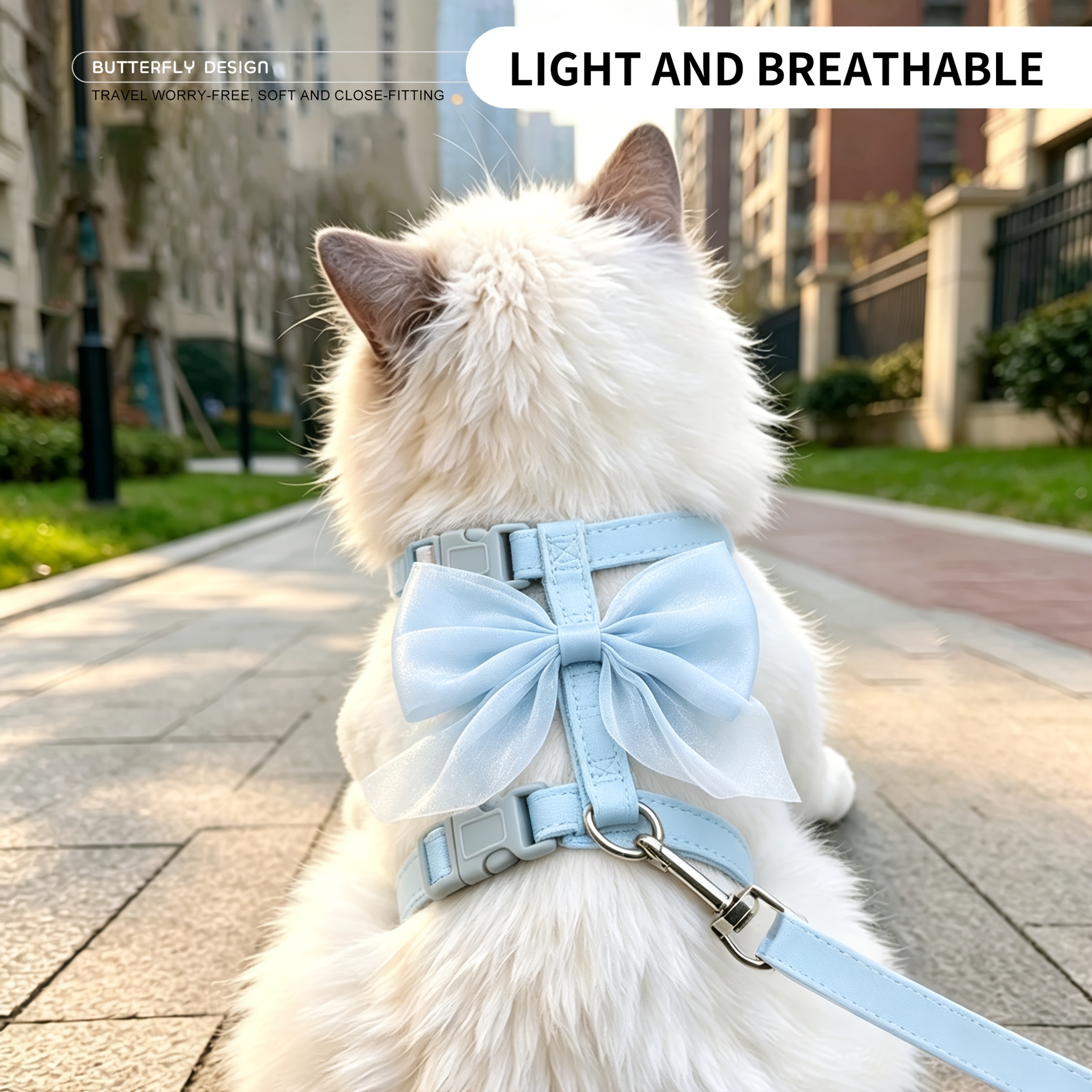 Universal for Cats And Puppies, High Aesthetic Gradient Large Bow Pet Chest And Back Harness with 120Cmu002F47In Leash Set - Cross-Style Anti-Escape Breathable Design, Suitable for Cats And Small Dogs, Outdoor Walking And Photography Essential - Image 1