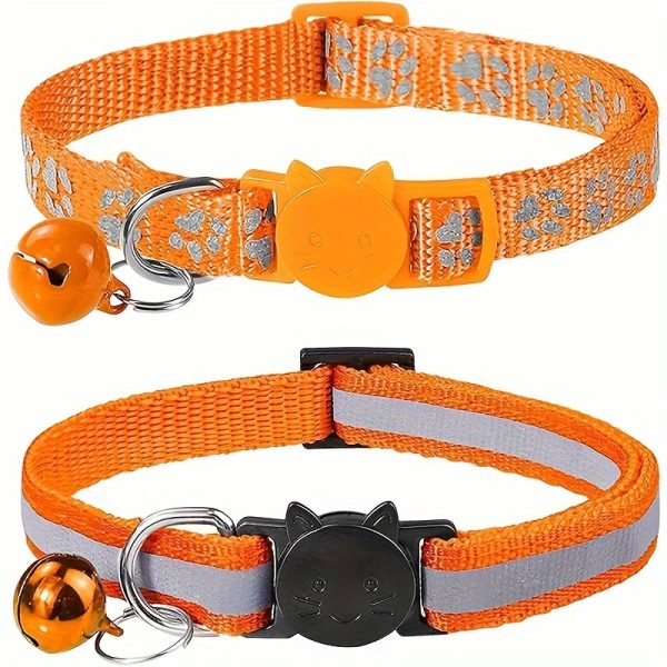 2pcs Reflective Cat Collars With Bells, Solid Safety Nylon Collars, Adjustable Detachable Kitten Accessories - For Cats & Kittens - Enhance Visibility & Safety at Night - Perfect Gift for Cat Lovers