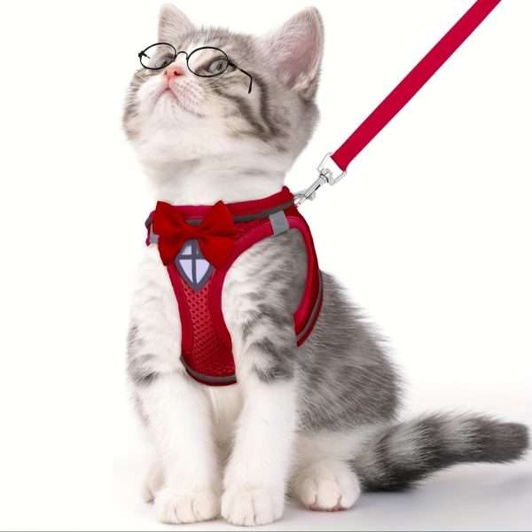 Cat Harness and Leash Set, Soft and Breathable Vest with Reflective Strips, Escape-Proof Kitten Harness, Suitable for Cat Walking and Travel
