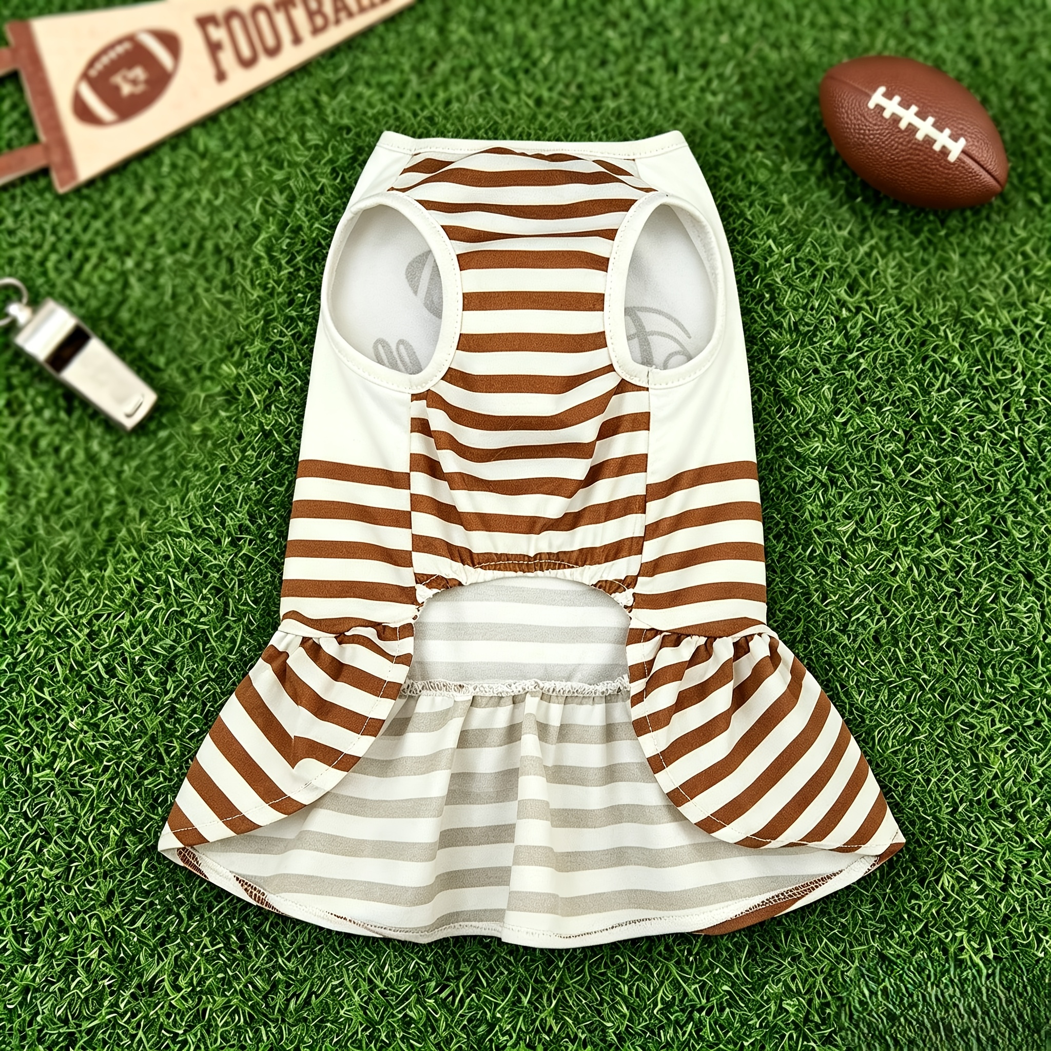 Pet Dog Dress, Striped Print Pattern for Rugby Season, Suitable for Smallu002FMedium-Sized Dog And Cat Clothes, Dog Clothes, Spring And Summer Thin American Rugby Match Clothing - Image 4