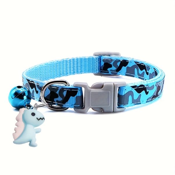 1pc Adjustable Leopard Print Camouflage Pet Collar - Soft Padded Comfortable Design with Jingle Bell And Adorable Little Dinosaur Pendant - Perfect Fashion Accessory for Cats, Kittens, And Small Puppy Dogs - Unique Gift Idea