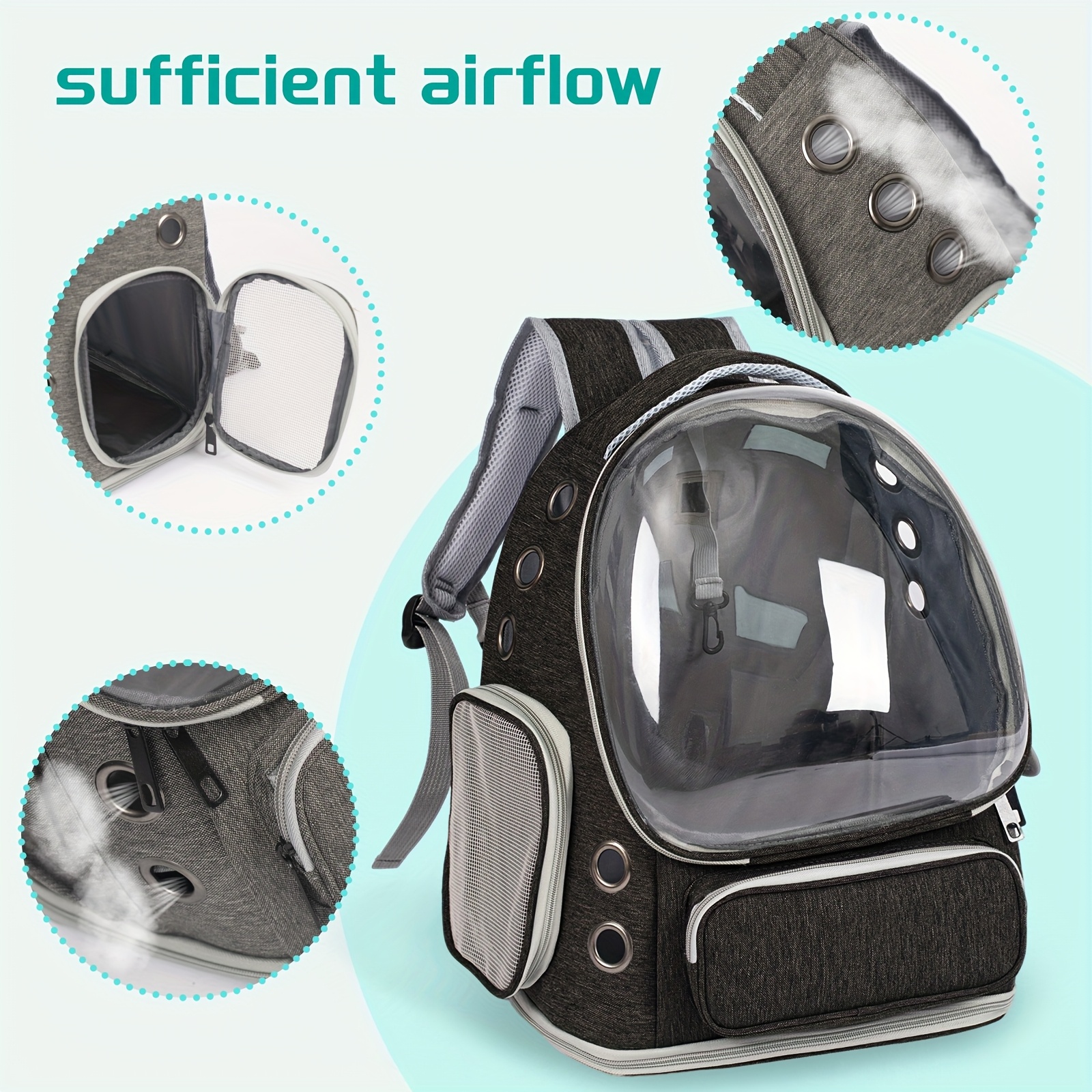 Breathable Transparent Cat Carrier Backpack with Bubble Viewing Compartment - All-Season Airplaneu002FTrainu002FCar Travel Carrier for Kittens & Cats, Zipperu002FDoggy Door Entry, Space Capsule Cat Bag, Durable (for All Cat Breedsu002FSizes) - Image 9