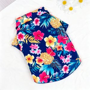Pineapple Hibiscus Tropical Print Pet Shirt, 1pc, Suitable for Cats and Dogs, Wearable Indoors and Outdoors