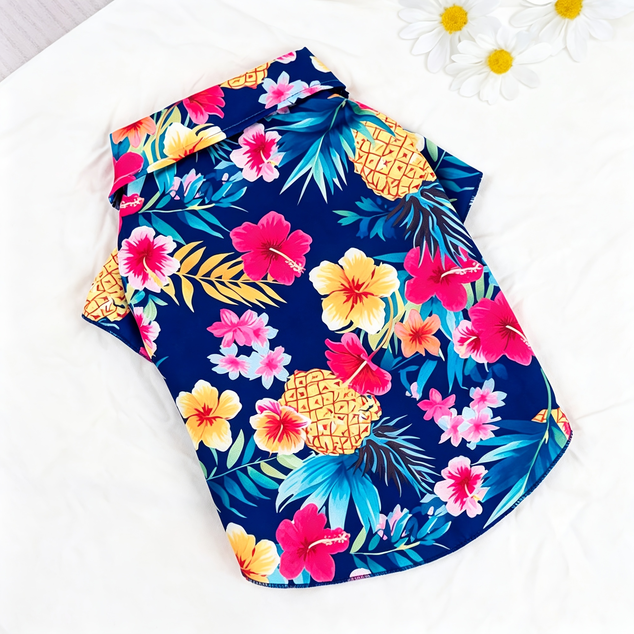 Pineapple Hibiscus Tropical Print Pet Shirt, 1pc, Suitable for Cats and Dogs, Wearable Indoors and Outdoors - Image 1