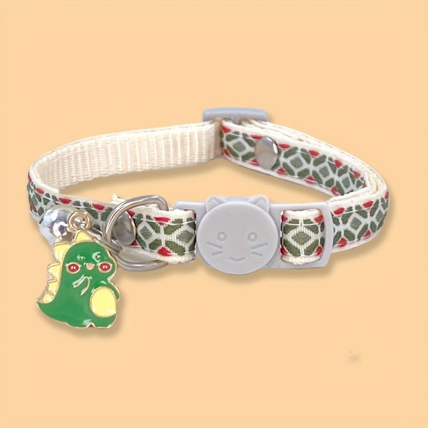 Adjustable Nylon Pet Collar with Embroidered Butterfly & Flower Design, Bell Charm - Perfect for Cats and Small Dogs