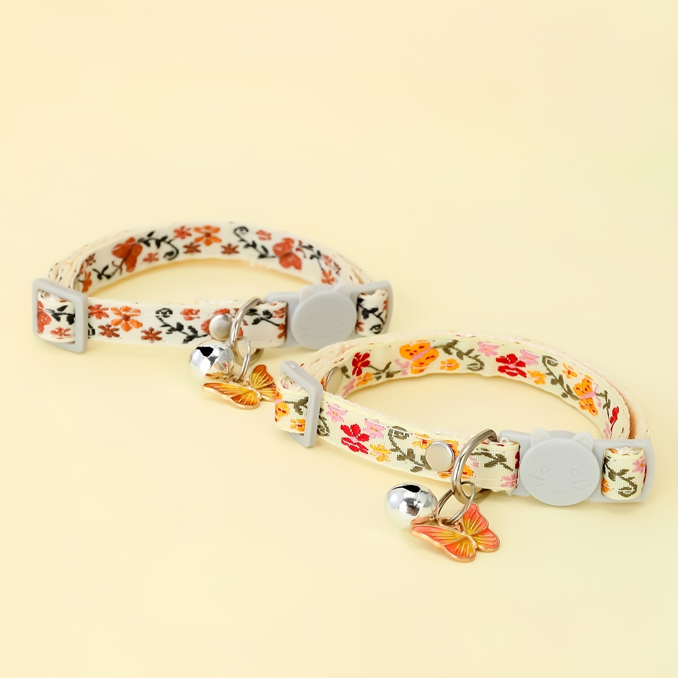 Adjustable Nylon Pet Collar with Embroidered Butterfly & Flower Design, Bell Charm - Perfect for Cats and Small Dogs - Image 3
