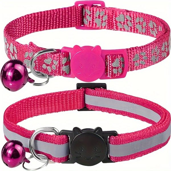 2pcs Reflective Cat Collars With Bells, Solid Safety Nylon Collars, Adjustable Detachable Kitten Accessories - For Cats & Kittens - Enhance Visibility & Safety at Night - Perfect Gift for Cat Lovers
