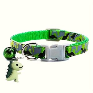 1pc Adjustable Leopard Print Camouflage Pet Collar - Soft Padded Comfortable Design with Jingle Bell And Adorable Little Dinosaur Pendant - Perfect Fashion Accessory for Cats, Kittens, And Small Puppy Dogs - Unique Gift Idea - Image 2