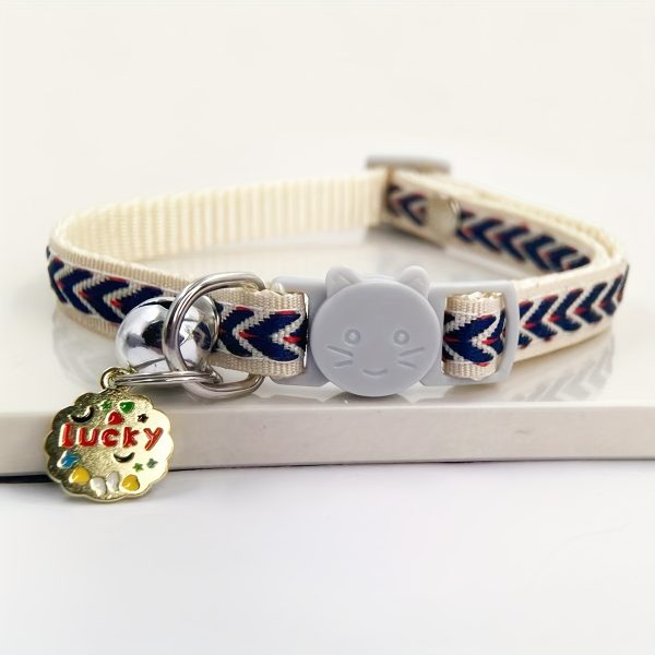 Adjustable Nylon Pet Collar with Embroidered Butterfly & Flower Design, Bell Charm - Perfect for Cats and Small Dogs