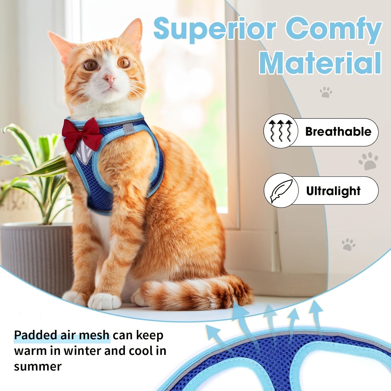 Cat Harness and Leash Set, Soft and Breathable Vest with Reflective Strips, Escape-Proof Kitten Harness, Suitable for Cat Walking and Travel - Image 8