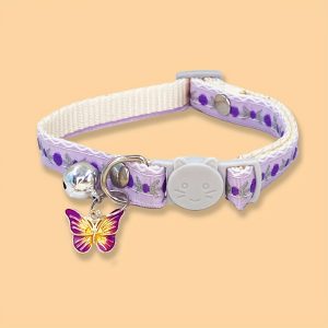 Adjustable Nylon Pet Collar with Embroidered Butterfly & Flower Design, Bell Charm - Perfect for Cats and Small Dogs - Image 18