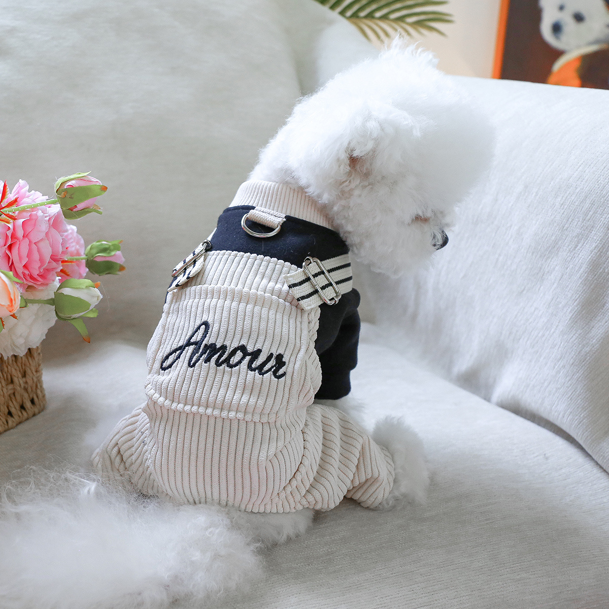 Teddy Bear Dog Clothes - 100% Polyester Knit All-in-One Puppy Jumpsuit with Back Legs Straps, Cozy Winter Spring Fall Outfit for Small Breeds, Hand Wash Only - Image 4