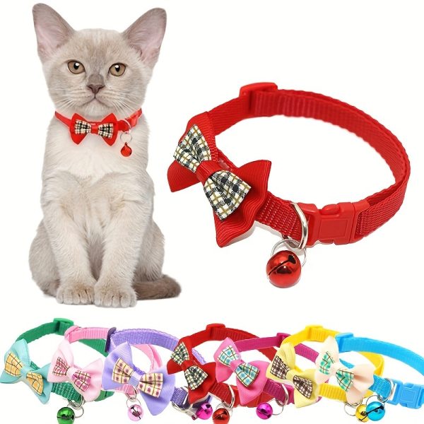 This Adjustable Stylish Collar with a Bell And Checkered Bow Is Suitable for Both Cats And Dogs, Making It Perfect for Everyday Elegant Pets, Safe And Durable.